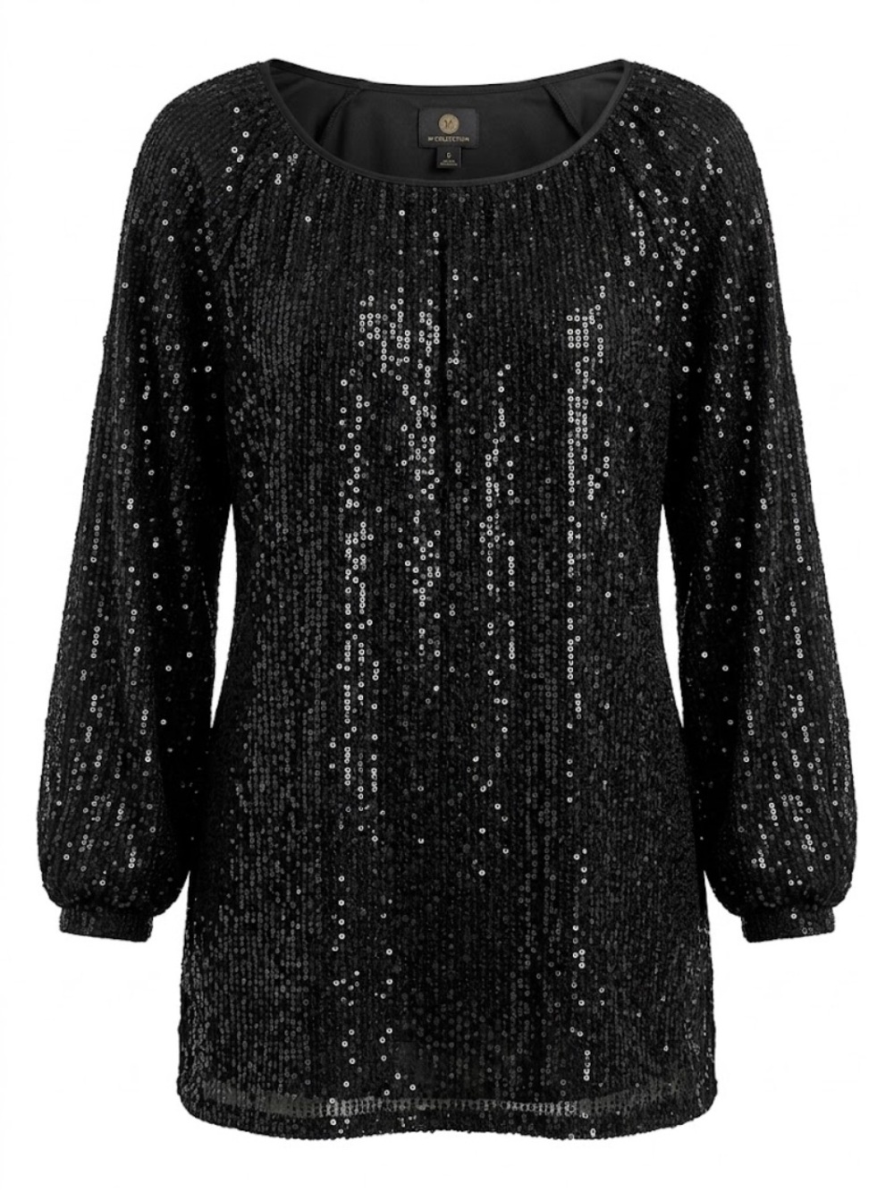 JM Collection Black Sequin Long-Sleeve Tunic Top Size Large